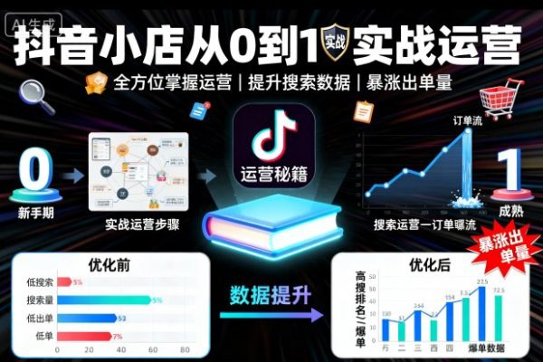 抖音小店从0到1实战运营，帮你全方位掌握小店运营，提升搜索数据与出单量